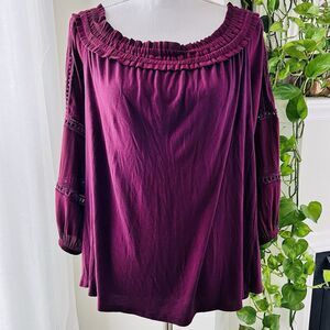 Loft Plum Purple Soft Flowy Romantic Lightweight Peasant Blouse - Size Small